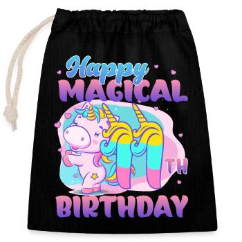 Joyeux 11ème anniversaire Unicorn Pony - Sac cadeau en coton avec cordon (25 x 30 cm) - noir - Devant