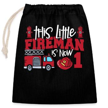 Ce petit pompier a maintenant 1, - Sac cadeau en coton avec cordon (25 x 30 cm) - noir - Devant