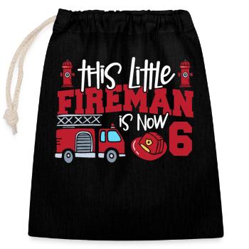 Ce petit pompier a maintenant 6 ans, - Sac cadeau en coton avec cordon (25 x 30 cm) - noir - Devant