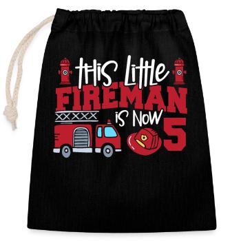 Ce petit pompier a maintenant 5 ans, - Sac cadeau en coton avec cordon (25 x 30 cm) - noir - Devant