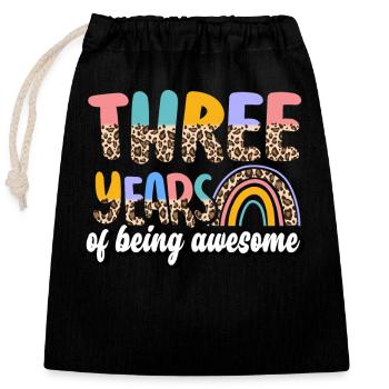 Three Years of Being Awesome Animal Skin Pattern - Closable cotton gift bag (25x30cm) - black - Front