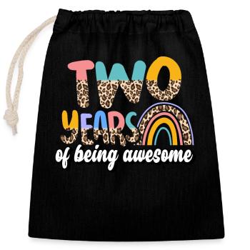 Two Years Awesome Animal Skin Pattern Birthday - Closable cotton gift bag (25x30cm) - black - Front