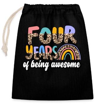 Four Years Awesome Animal Skin Pattern Birthday - Closable cotton gift bag (25x30cm) - black - Front