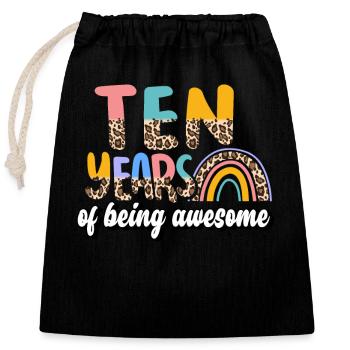 Ten Years Awesome Animal Skin Pattern Birthday - Closable cotton gift bag (25x30cm) - black - Front