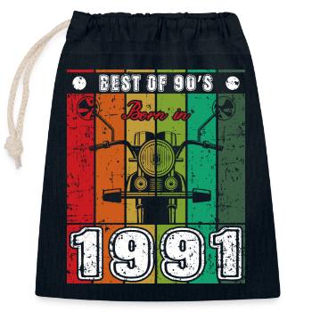 Le meilleur de la moto classique des années 90 née en 1991 - Sac cadeau en coton avec cordon (25 x 30 cm) - bleu marine - Devant