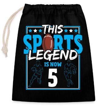 This sports legend is now 5, rugby game 5. - Closable cotton gift bag (25x30cm) - black - Front