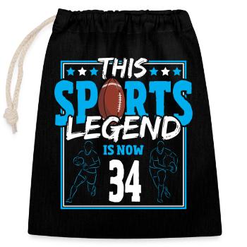 This sports legend is now 34, rugby game 34. - Closable cotton gift bag (25x30cm) - black - Front