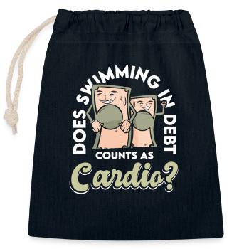 Swimming in debt counts as cardio debt - Closable cotton gift bag (25x30cm) - navy - Front