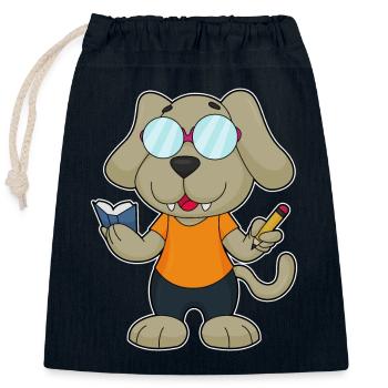 Lunettes de livre Dog Nerd - Sac cadeau en coton avec cordon (25 x 30 cm) - bleu marine - Devant