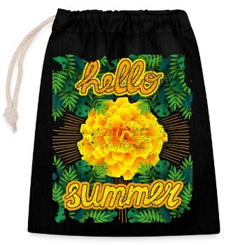 Hello-Summer, Tagetes, Tagetes-Marigold, Summer - Closable cotton gift bag (25x30cm) - black - Front