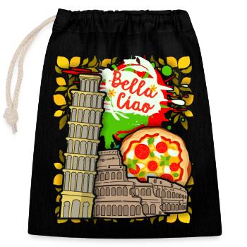 Italy Colosseum, Pisa, Pizza Design Bella-Ciao - Closable cotton gift bag (25x30cm) - black - Front