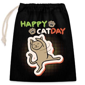 Katze, tanzende Katze, Happy Cat-Day, Katzentag - Verschließbarer Geschenkbeutel aus Baumwolle (25x30cm) - Schwarz - Vorne