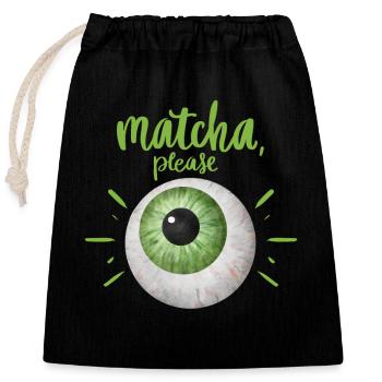 Grüner Tee, Matcha-Tee, lustiges Design mit Auge - Verschließbarer Geschenkbeutel aus Baumwolle (25x30cm) - Schwarz - Vorne