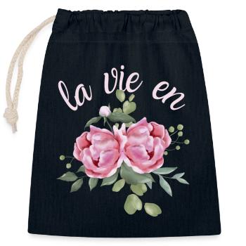 Pivoines de style vintage Aquarelle Drôle de dicton - Sac cadeau en coton avec cordon (25 x 30 cm) - bleu marine - Devant