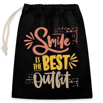 Smile smile, motivation, typography saying - Closable cotton gift bag (25x30cm) - black - Front
