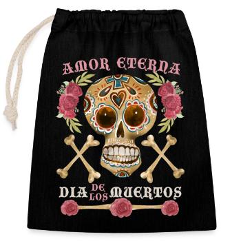 Skull, Zuckerschädel, Dia-De-Los-Muertos Spruch - Verschließbarer Geschenkbeutel aus Baumwolle (25x30cm) - Schwarz - Vorne