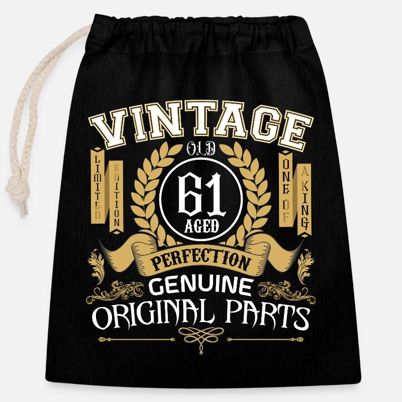 Vintage 61 Jahre alt - Geburtstagsgeschenk 61 Jahre alt - Verschließbarer Geschenkbeutel aus Baumwolle (25x30cm) - Schwarz