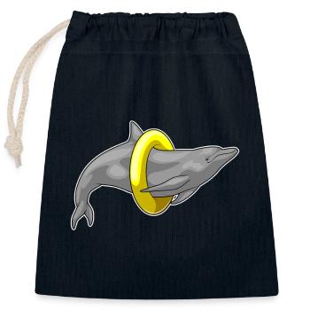 Delfin Schwimmen Rettungsring - Verschließbarer Geschenkbeutel aus Baumwolle (25x30cm) - Navy - Vorne