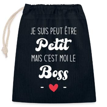 Je suis peut-être petit mais c'est moi le boss - Sac cadeau en coton avec cordon (25 x 30 cm) - bleu marine - Devant
