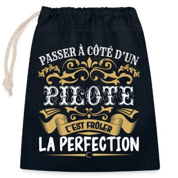 Le Meilleur Pilote | Pilote à la perfection - Sac cadeau en coton avec cordon (25 x 30 cm) - bleu marine - Devant