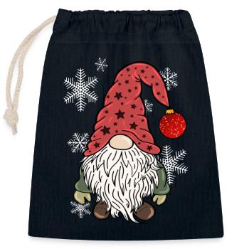 Vintage Gnome Christmas Elves - Closable cotton gift bag (25x30cm) - navy - Front