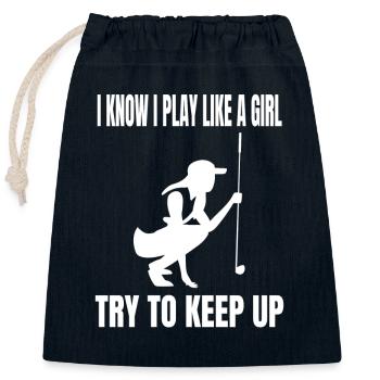 Golf Golfspielerin Mädchen Golfschläger Golfball - Verschließbarer Geschenkbeutel aus Baumwolle (25x30cm) - Navy - Vorne