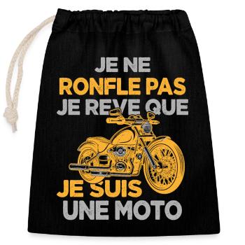 Je Ne Ronfle Pas Je Rêve Que Je Suis Une Moto - Sac cadeau en coton avec cordon (25 x 30 cm) - noir - Devant