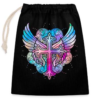 Christianity Cross - Closable cotton gift bag (25x30cm) - black - Front