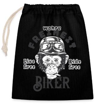 Wahre Freiheit, Motorradfahrer, Affe mit Helm - Verschließbarer Geschenkbeutel aus Baumwolle (25x30cm) - Schwarz - Vorne
