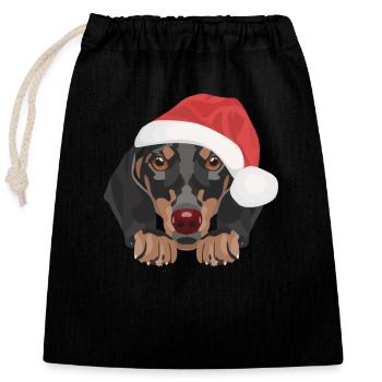 Dackel Frohe Weihnachten - Verschließbarer Geschenkbeutel aus Baumwolle (25x30cm) - Schwarz - Vorne