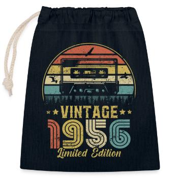 Vintage cassette 1956 - Closable cotton gift bag (25x30cm) - navy - Front