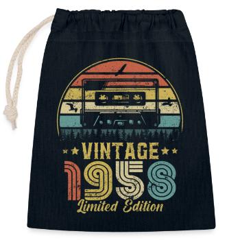 Vintage cassette 1958 - Closable cotton gift bag (25x30cm) - navy - Front