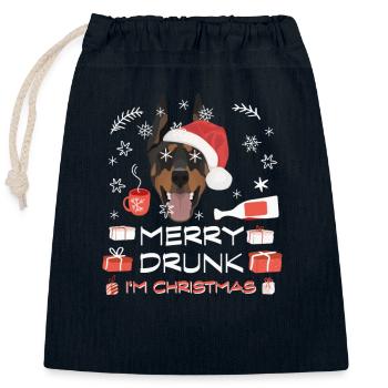 Dobermann Weihnachtsmarkt - Verschließbarer Geschenkbeutel aus Baumwolle (25x30cm) - Navy - Vorne