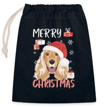Deutsch Cocker Spaniel Joyeux Noël - Sac cadeau en coton avec cordon (25 x 30 cm) - bleu marine - Devant
