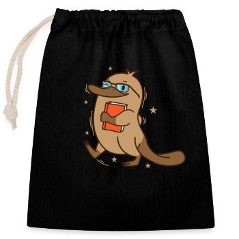 Ornithorynque rusé avec livre et lunettes - Sac cadeau en coton avec cordon (25 x 30 cm) - noir - Devant