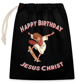 Happy Birthday Jesus Christ Skating Skateboard - Closable cotton gift bag (25x30cm) - black - Front