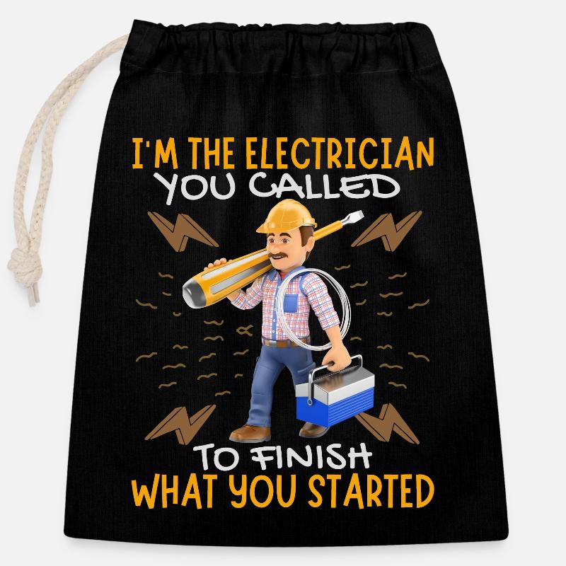 Électricien, drôle de dicton, blague de technicien en électronique - Sac cadeau en coton avec cordon (25 x 30 cm) - noir
