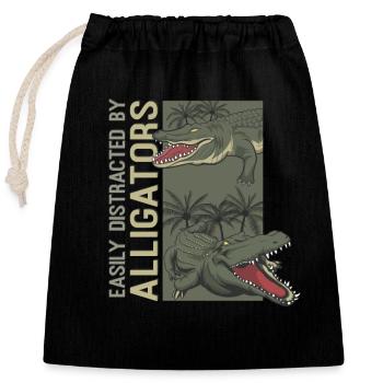 Leicht abgelenkt von Alligatoren Lustiger Alligator - Verschließbarer Geschenkbeutel aus Baumwolle (25x30cm) - Schwarz - Vorne