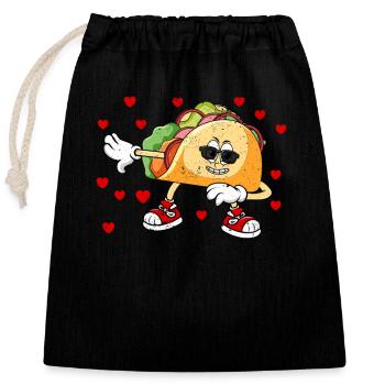 Dots Taco Heart Love Saint-Valentin Mexicain - Sac cadeau en coton avec cordon (25 x 30 cm) - noir - Devant