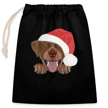 Labrador Frohe Weihnachten - Verschließbarer Geschenkbeutel aus Baumwolle (25x30cm) - Schwarz - Vorne