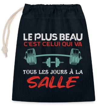entraînement musculation La muscu et la salle - Sac cadeau en coton avec cordon (25 x 30 cm) - bleu marine - Devant