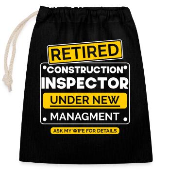 Départ à la retraite de l’inspecteur en bâtiment - Sac cadeau en coton avec cordon (25 x 30 cm) - noir - Devant