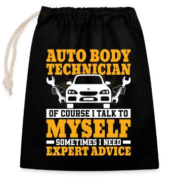 Technicien de carrosserie automobile Bien sûr que je me parle à moi-même alors - Sac cadeau en coton avec cordon (25 x 30 cm) - noir - Devant