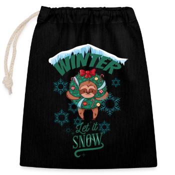 Faultier Weihnachten Winter T-Shirt - Verschließbarer Geschenkbeutel aus Baumwolle (25x30cm) - Schwarz - Vorne