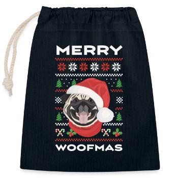 Mops Frohe Weihnachten - Verschließbarer Geschenkbeutel aus Baumwolle (25x30cm) - Navy - Vorne