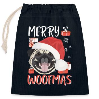 Mops Frohe Weihnachten - Verschließbarer Geschenkbeutel aus Baumwolle (25x30cm) - Navy - Vorne