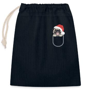 Mops Frohe Weihnachten - Verschließbarer Geschenkbeutel aus Baumwolle (25x30cm) - Navy - Vorne