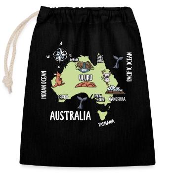 Australien Karte - Verschließbarer Geschenkbeutel aus Baumwolle (25x30cm) - Schwarz - Vorne