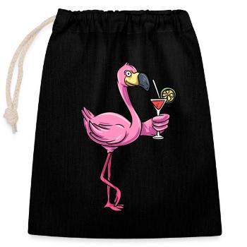 Flamant rose Oiseau - Sac cadeau en coton avec cordon (25 x 30 cm) - noir - Devant