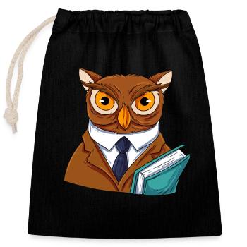 Hibou Oiseau Aigle Hibou - Sac cadeau en coton avec cordon (25 x 30 cm) - noir - Devant